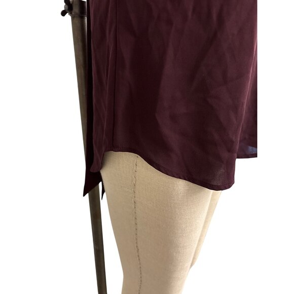 Womens Burgundy 7th Avenue Design Studio Blouse S High Neck 3/4 Sleeve Button Cu - Picture 6 of 12
